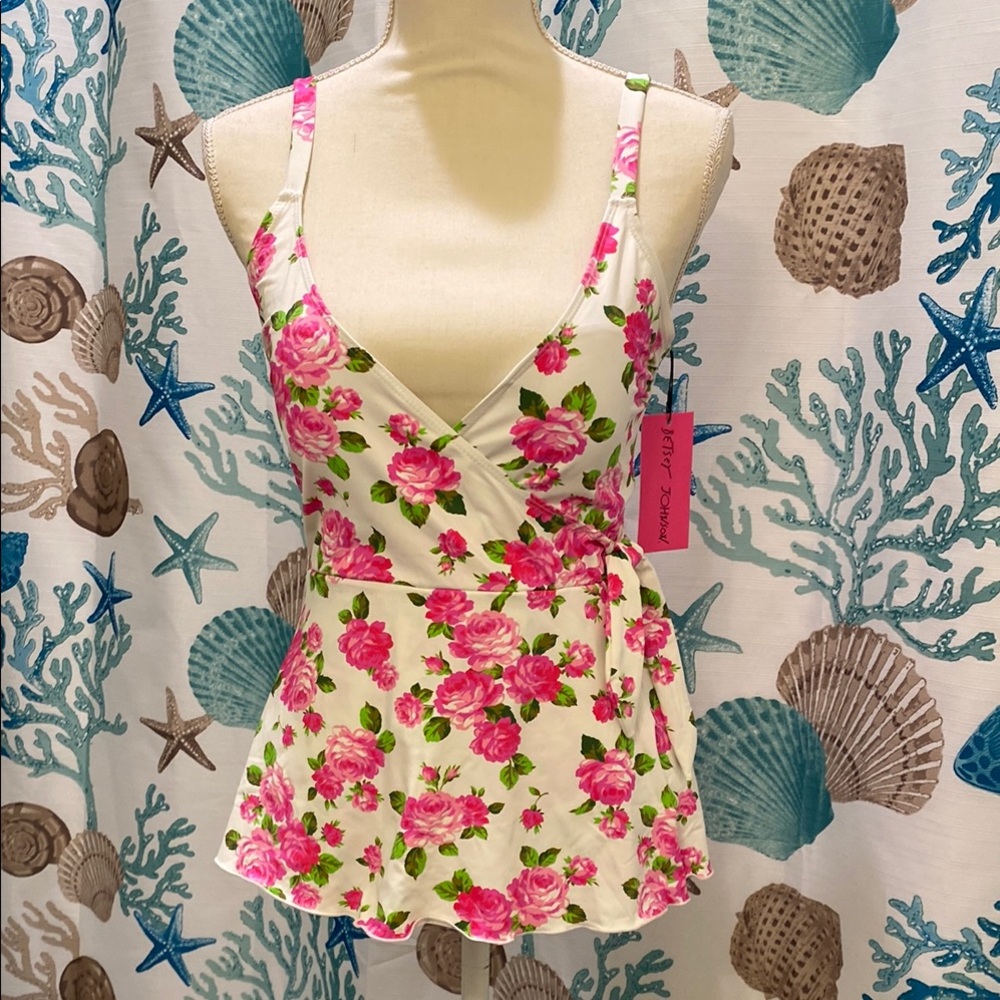 Betsey Johnson Pink Floral One Piece Swimsuit, Size M